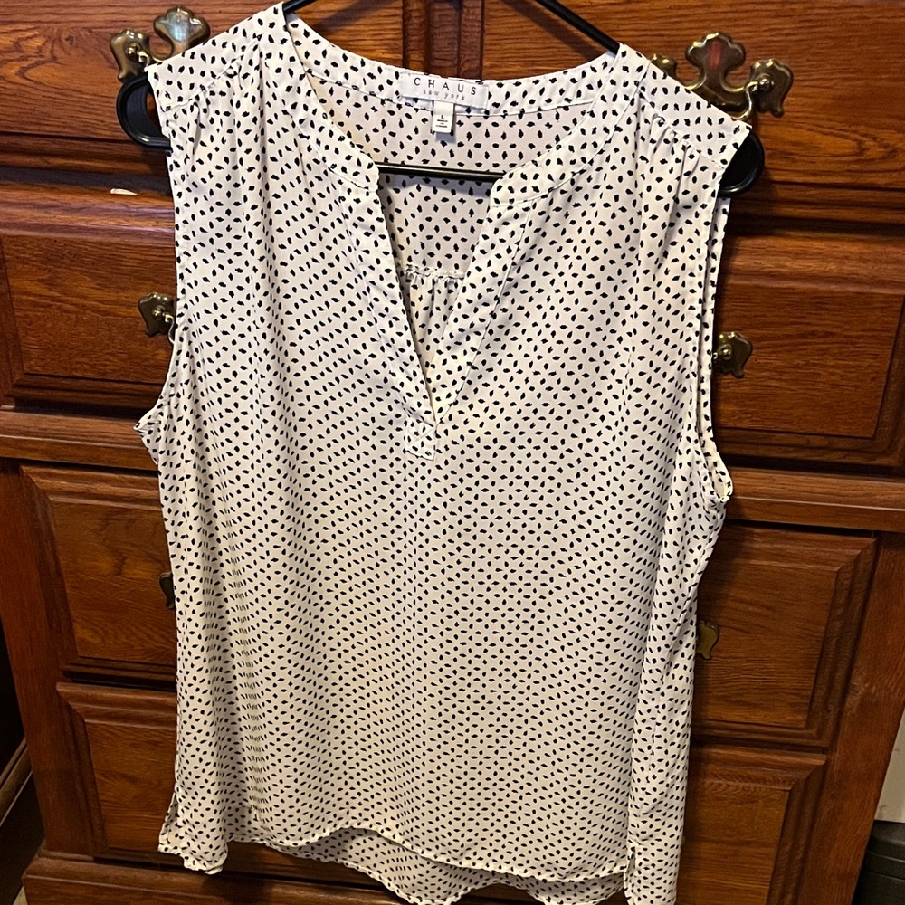 Chaps Women's Sleeveless Top - Black and White Dots